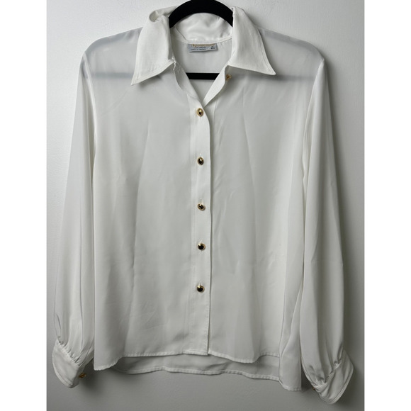 Auth Aquascutum - White Women's Blouse Size 36” (US S) Gold button Polyester C23 - Picture 1 of 7